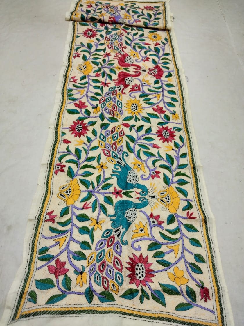All over Nakshi Kantha Embroidery Tassor Stole: Buy online from Lajime.com